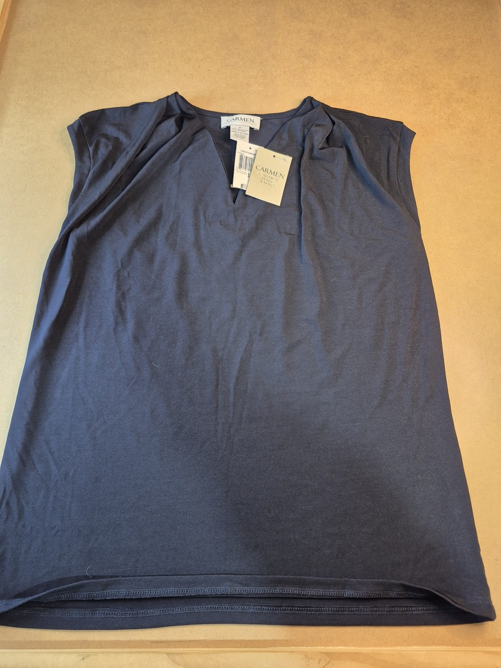 Carmen Marc Valvo Navy V-Neck Cap-Sleeve Tank Top
